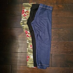 Wonder Nation Camo, Black, and Denim Leggings Trio
